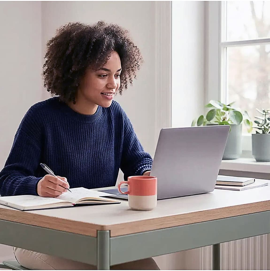 Student studying online at home